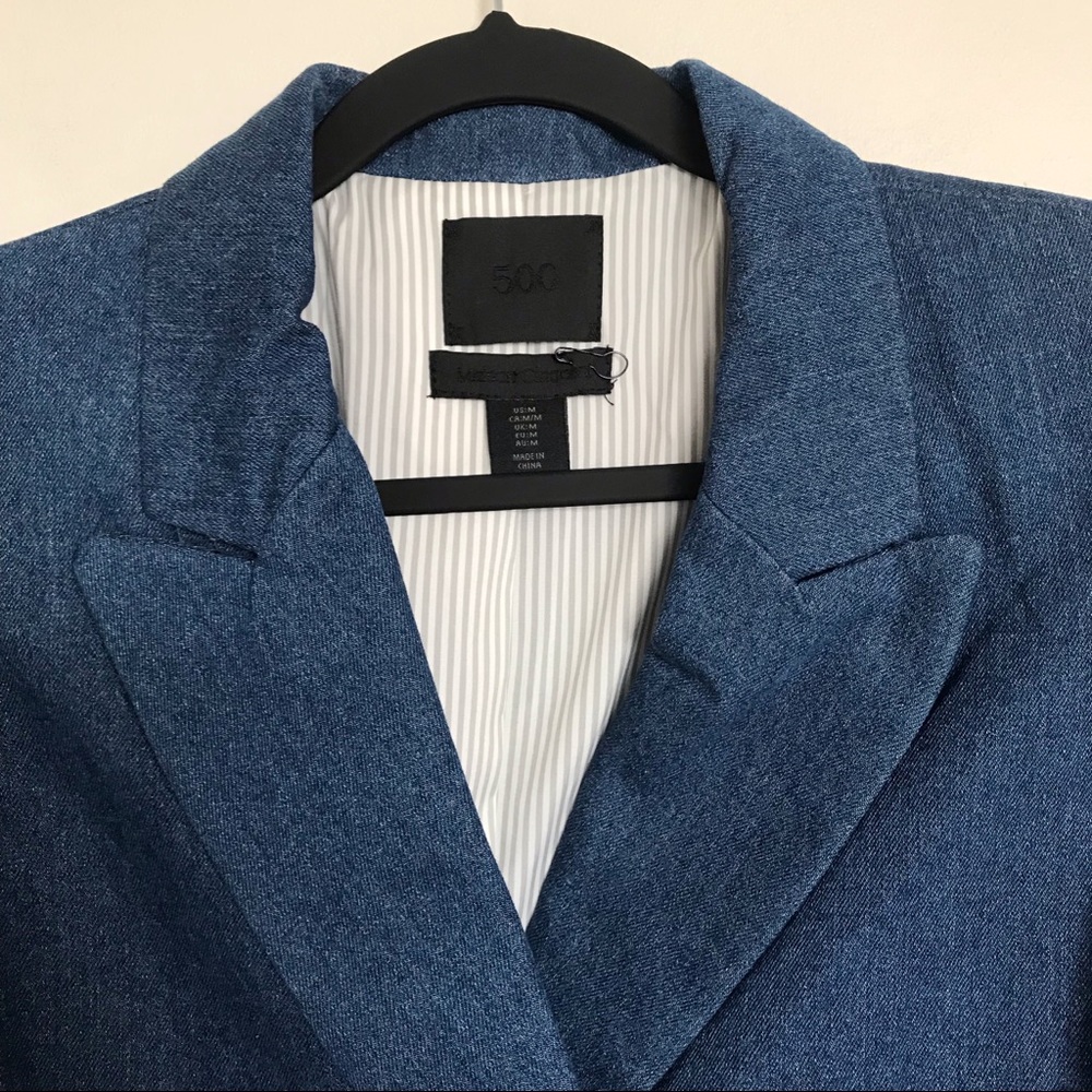 500 Maison Cinqcent Denim Puff Sleeve Blazer Jacket Size Medium NWOT Cropped - Picture 3 of 12